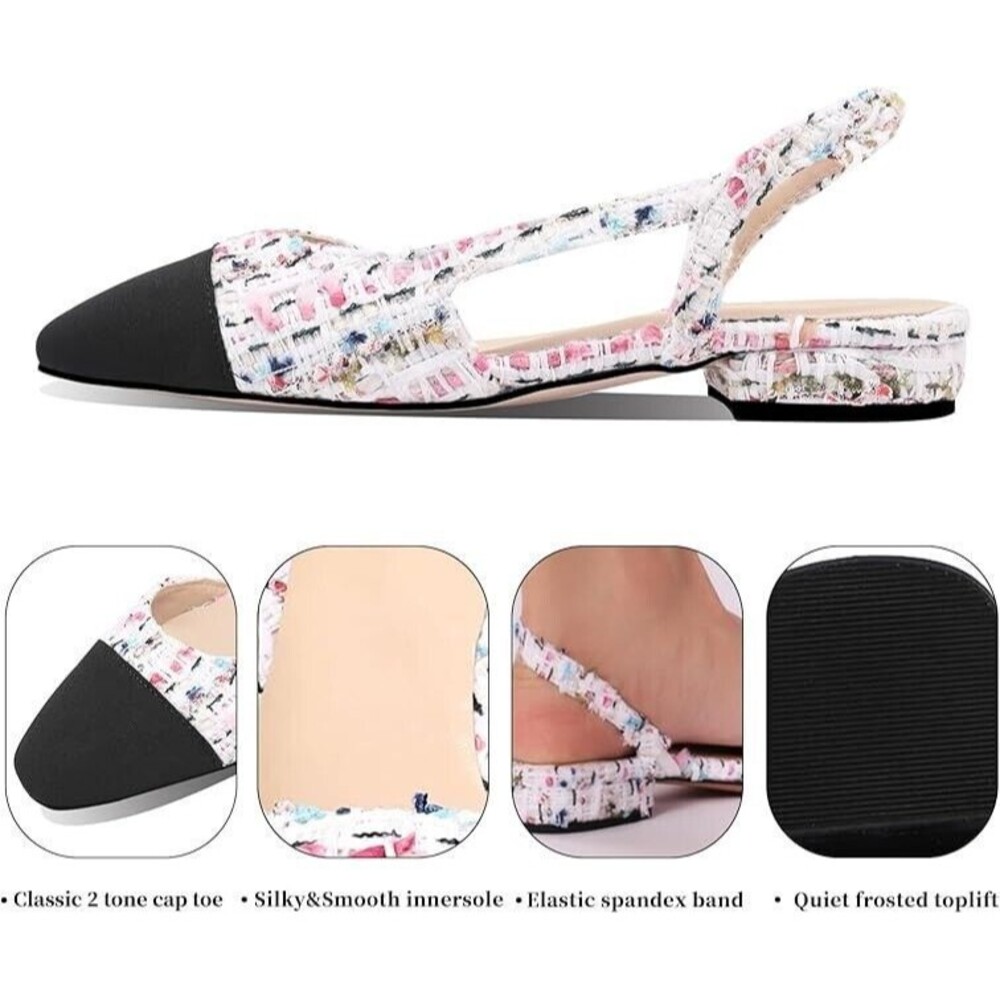Adrizzlein Slingback Flat Pumps Closed Round Toe White Multi Casual Flat - Picture 4 of 9